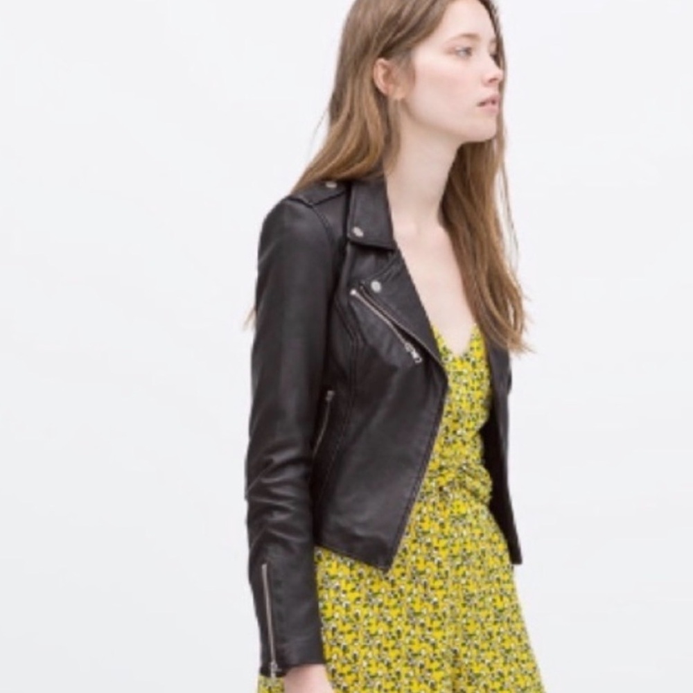 Zara Trafaluc Genuine Leather Moto Motorcycle Zipper Jacket Sz XS - Picture 16 of 17
